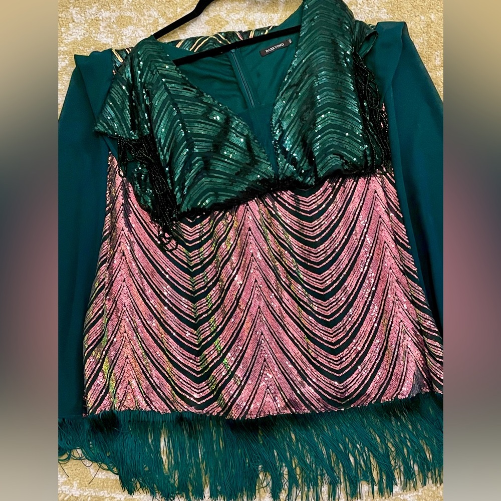 Elegant Green and Copper Gatsby Party Dress